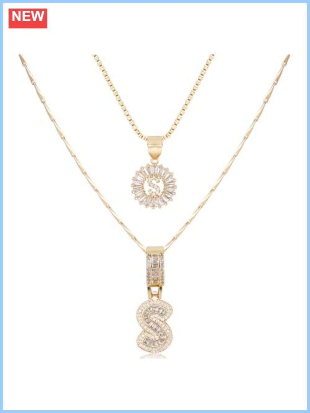14K Gold Plated Initial Necklace Cubic Zirconia Letter Pendant Personalized